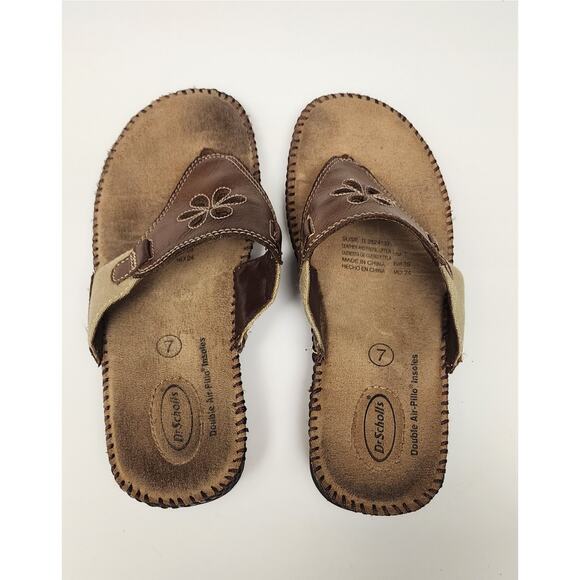 Dr. Scholls Women's Brown Leather Floral Thong Flip Flop Sandal Shoes Size US 7 - Picture 7 of 7
